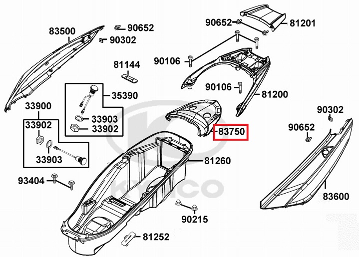 X-TOWN125 X-TOWN300 센터커버(뒤) 83750-ABD2-C00