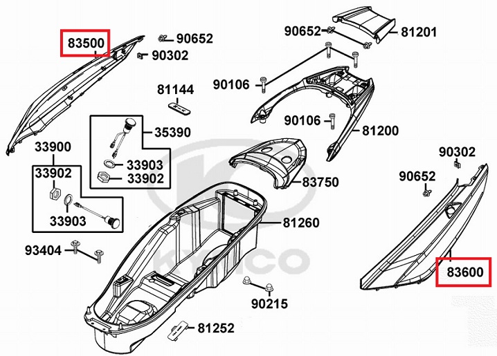 X-TOWN125 X-TOWN300 보디커버 83500 83600